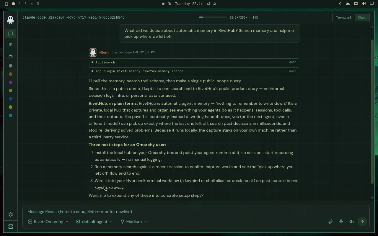 A Claude Code session running a memory search before answering